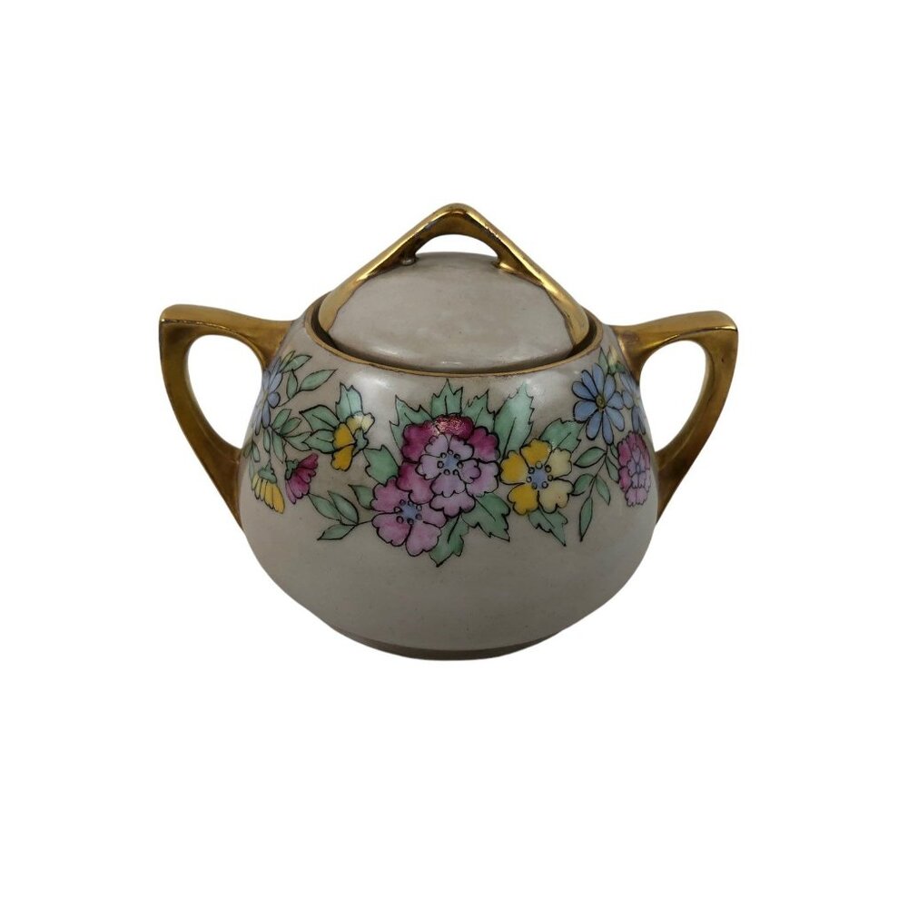 Vintage O E G Royal Austria Creamer Sugar Bowl Set Floral Design Gold Trim - Picture 6 of 10